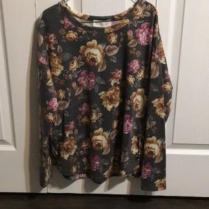 Floral Print Pullover Top with lace up details